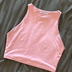 Pink Sleeveless Crop Tank Top with Cut Out